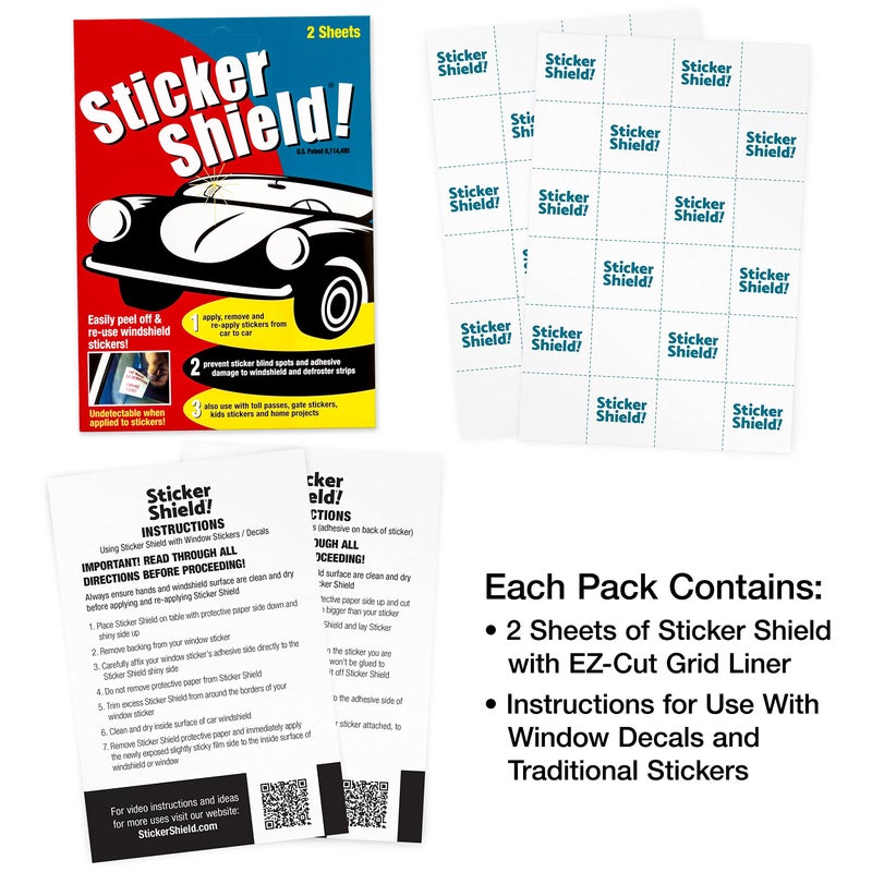 STICKER SHIELD - Windshield Sticker Applicator for Easy Application, Removal and Re-Application from Car to Car - 4 inch x 6 inch Sheets (8 Packs (16 Sheets Total)) - Image 3